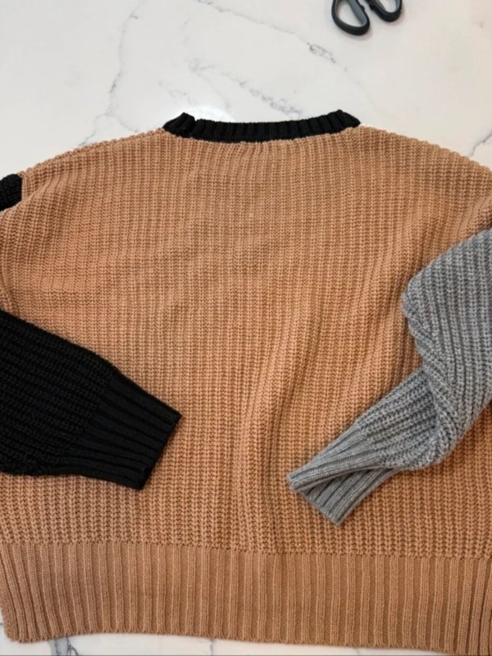 Time and Tru Womens Tan Black Gray Colorblock Knit Sweater XL